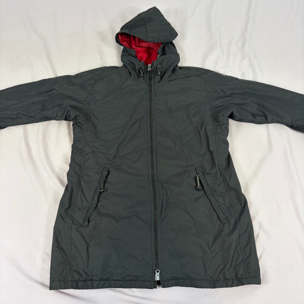 Nike Mens Hooded Parka Jacket Black Red Lining Full Zip Windbreaker Medium Sport